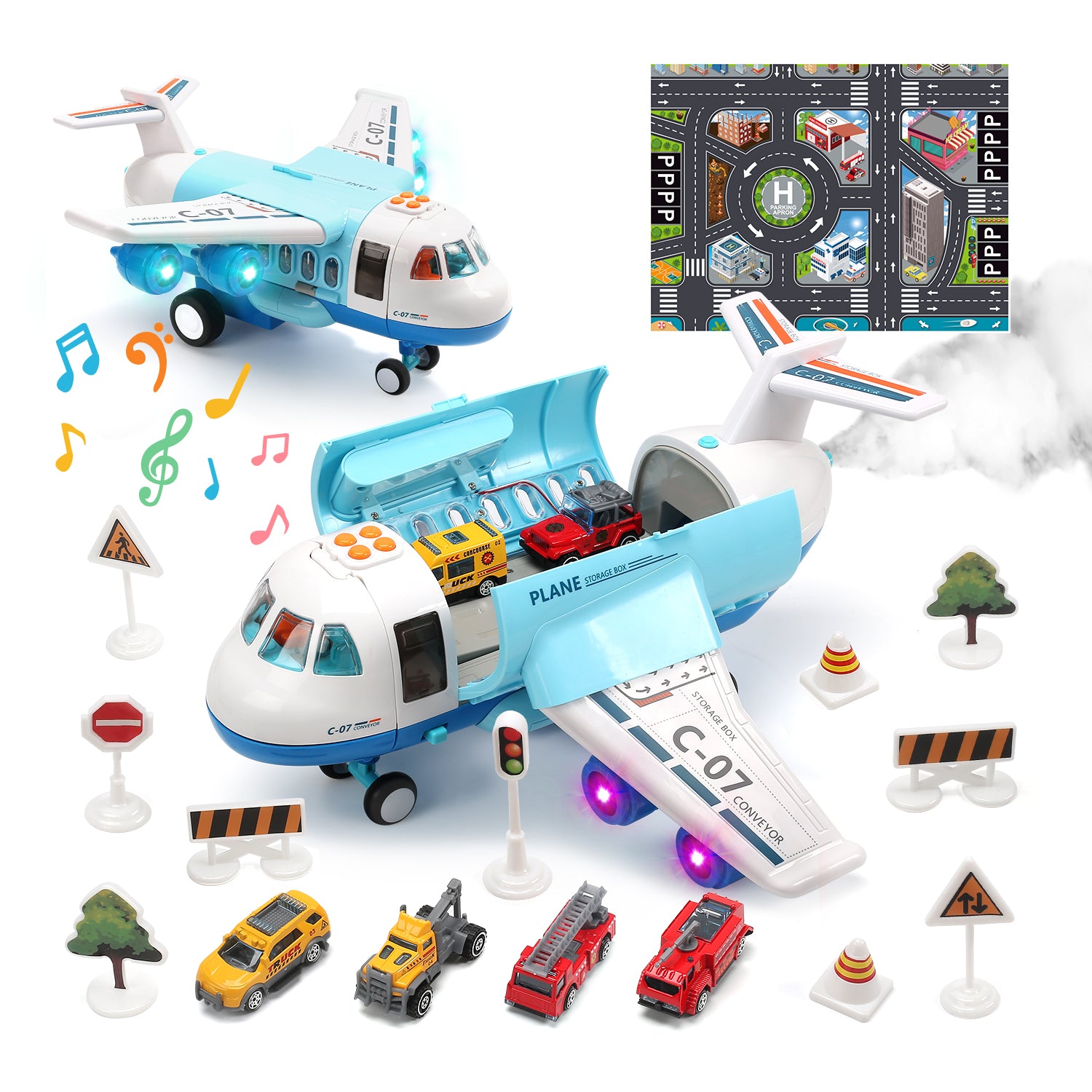 CUTE STONE Toy Airplane Plane Toy with Smoke, Sound and Light, Fricton