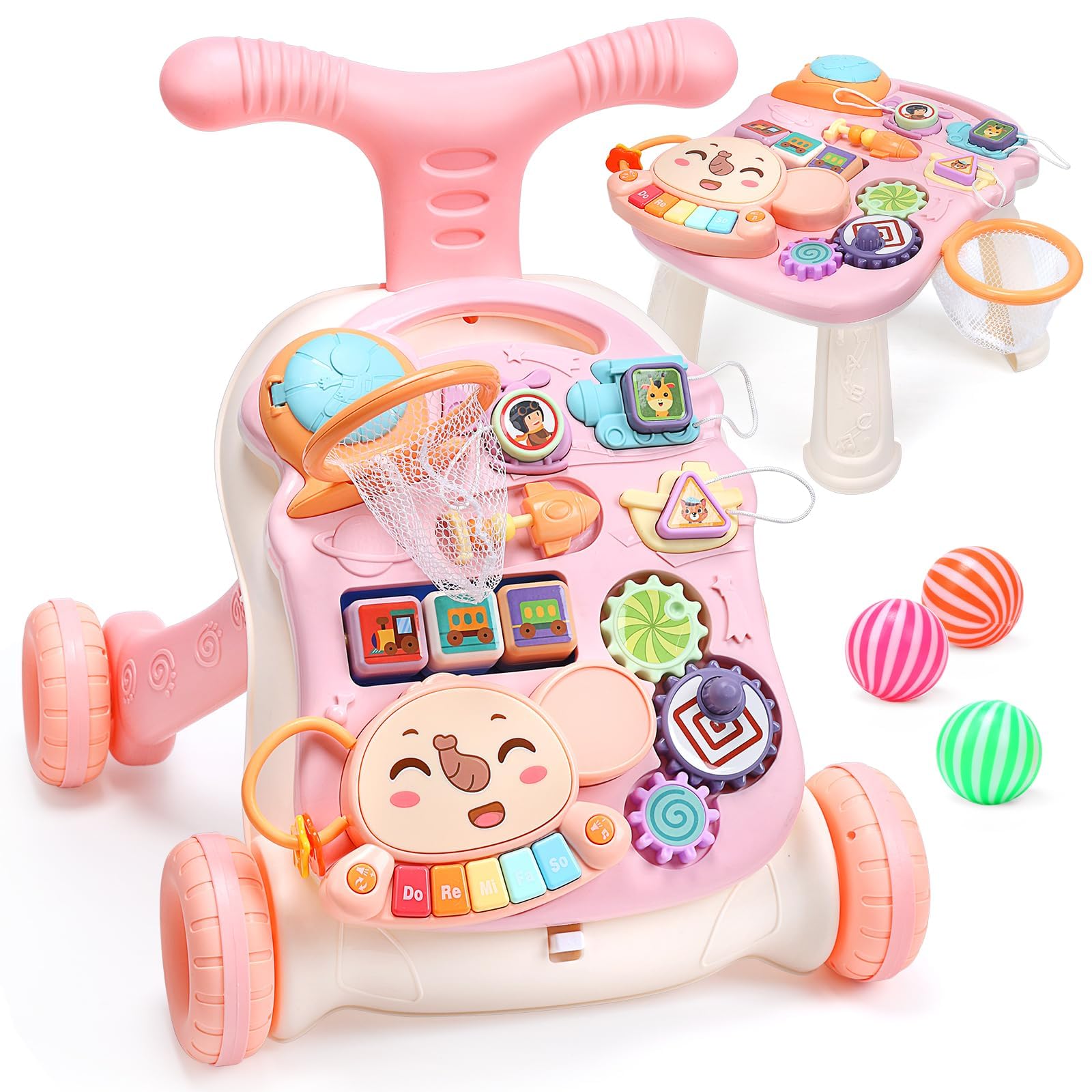 CUTE STONE Baby Walker for Girls, in Sit to Stand Learning Walker and Activity Center, Learning to Walk, Early Push Walking Toys for Toddler