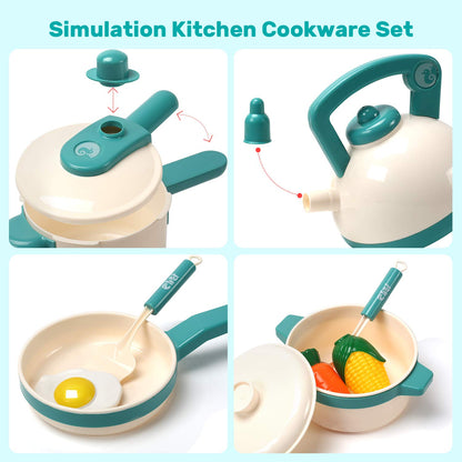 CUTE STONE Kids Play Kitchen Accessories, Play Cooking Toys with Pots and Pans, Cutting Play Food Set and Cookware Utensils