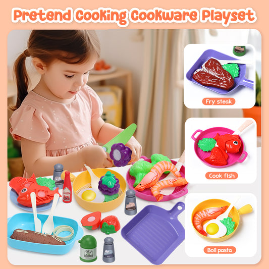 CUTE STONE Kids Play Kitchen Toy Accessories, Toddler Pretend Cooking Playset with Toys Cookware and Utensils, Toys Food for Cutting Play, Kids Cooking Set Education Learning Gift for Boys Girls