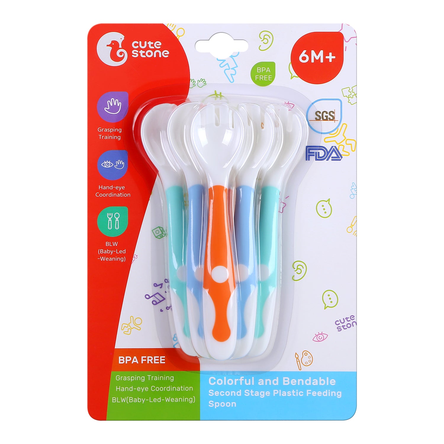 CUTE STONE Forks and Spoons for Babies,Baby Forks and Spoons Set – Soft-Tip Self-Feeding Utensils, Training Forks & Spoons for Infants & Toddlers (6-24 Months)