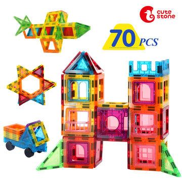 CUTE STONE Toy Building Blocks, Magnetic Tiles STEM Building Blocks – Educational Construction Toy with Storage Bag, Creative Learning Gift for Kids Ages 3-8