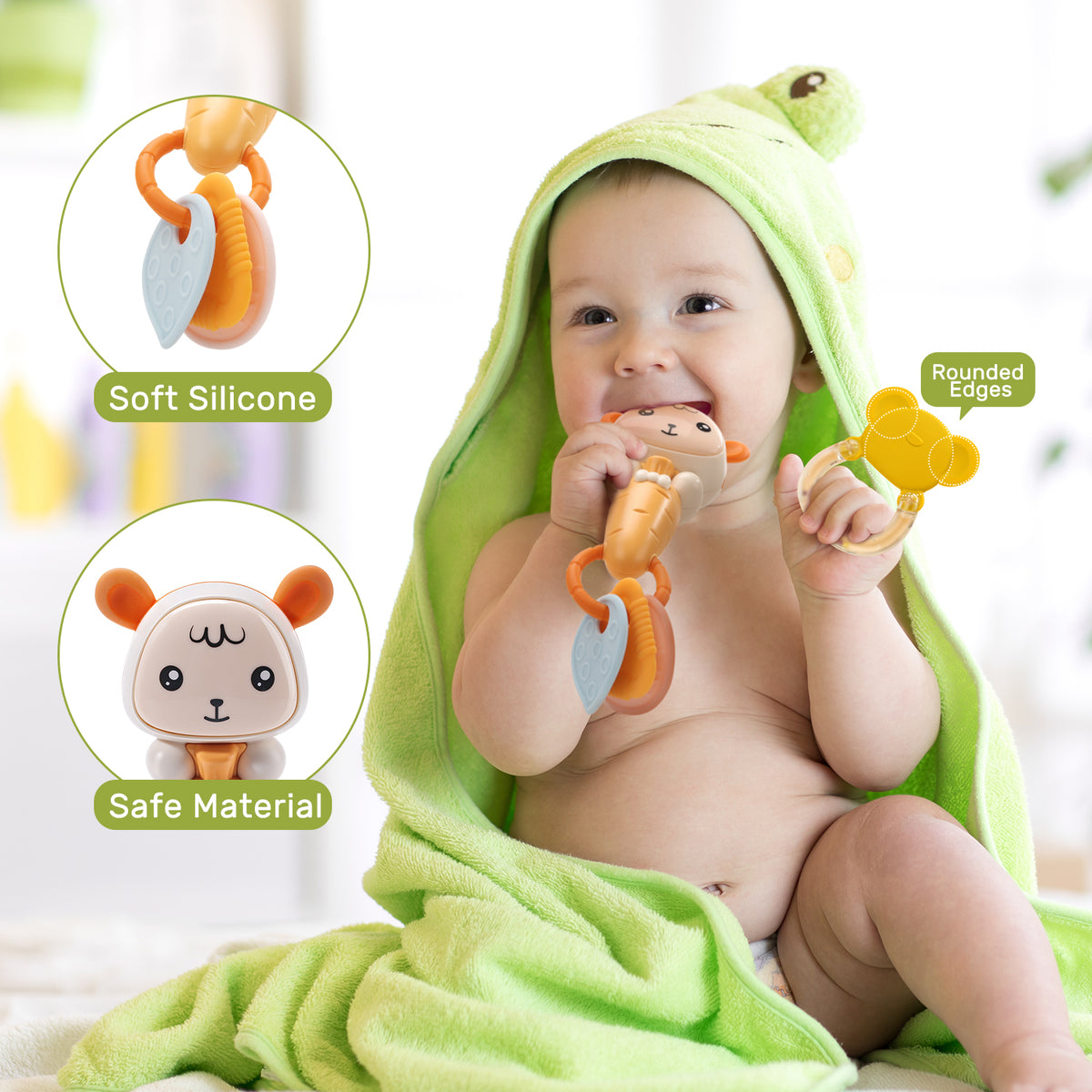 Bumpy Baby Rattle CUTE STONE Baby Rattles, Multifunctional Baby Rattle with Music & Ligh
