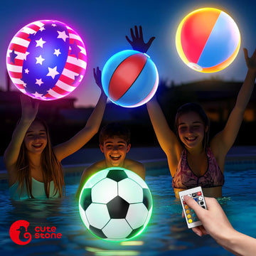CUTE STONE Balls for Games, LED Light Up Beach Balls with Remote, 4 PCS Pool Toys, 16 Colors Lights and 4 Light Modes, Outdoor Beach Party Games & Toys for Kids Adults Pool Patio Garden