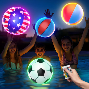 CUTE STONE Balls for Games, LED Light Up Beach Balls with Remote, 4 PCS Pool Toys, 16 Colors Lights and 4 Light Modes, Outdoor Beach Party Games & Toys for Kids Adults Pool Patio Garden