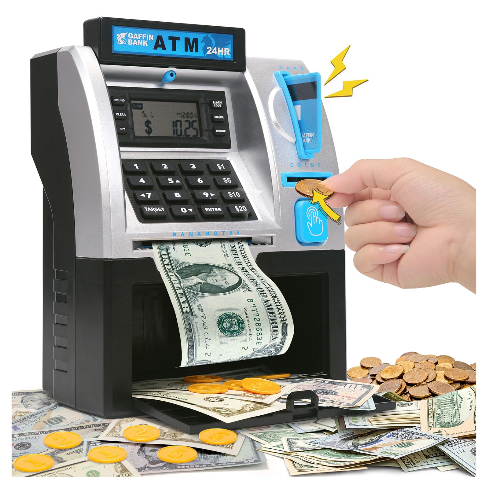 CUTE STONE Coin Banks, ATM Piggy Bank for Real Money, Digital Electronic Saving Safe Machine Box with Debit Card, Bill Feeder, Coin Recognition, Balance Calculator, Password Lock Case