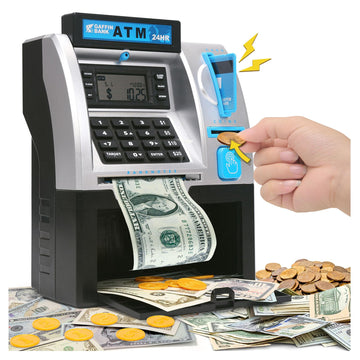 CUTE STONE Coin Banks, ATM Piggy Bank for Real Money, Digital Electronic Saving Safe Machine Box with Debit Card, Bill Feeder, Coin Recognition, Balance Calculator, Password Lock Case