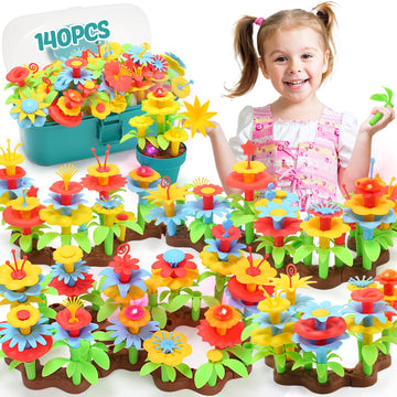 CUTE STONE Building Games, 140PCS Flower Garden Building Toys for Girls w/Light & Music-Stacking Game Playset-Educational STEM Gifts