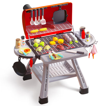 CUTE STONE Kids BBQ Grill Playset, Kitchen Toy Set, Realistic Smoke Toy BBQ Grill Playset with Toy Grill, Toy Kitchen Accessories, Indoor/Outdoor Interactive Pretend Play Toys for Boys Girls, 23.6" H