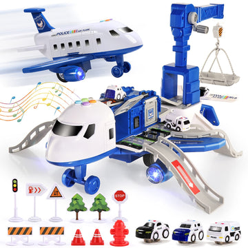 CUTE STONE Toy Aircraft, Transport Cargo Airplane with Music & Light, Airplane Car Play Set & Vehicle Toy, Construction Toy Accessories for 3+ Boys & Girls
