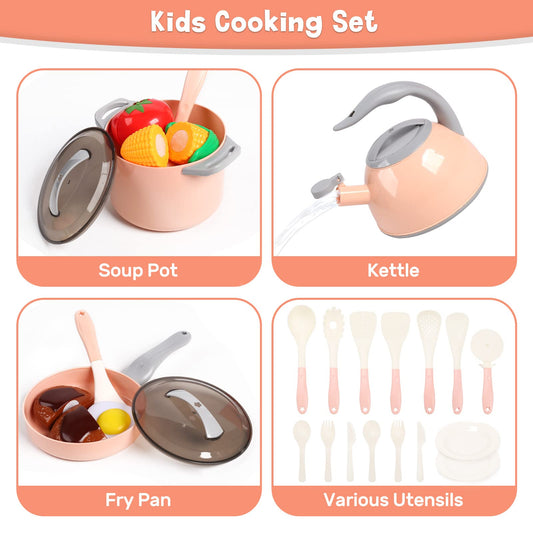 CUTE STONE Kids Kitchen Accessories Set, Play Food Sets for Kids Kitchen, Kids Cooking Sets with Play Pots and Pans, Utensils Cookware Toys