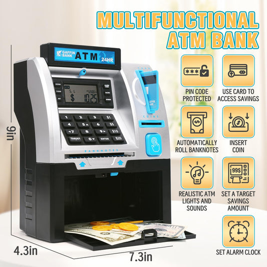 CUTE STONE Coin Banks, ATM Piggy Bank for Real Money, Digital Electronic Saving Safe Machine Box with Debit Card, Bill Feeder, Coin Recognition, Balance Calculator, Password Lock Case