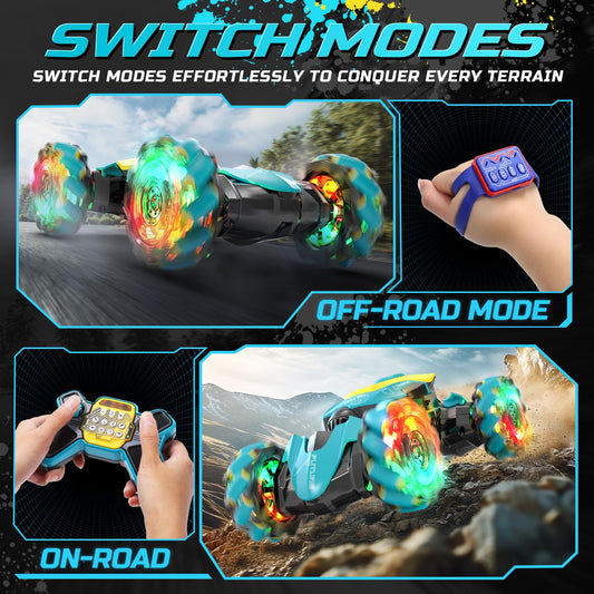 CUTE STONE Remote-controlled Toy Vehicles,Gesture Sensing RC Stunt Car with Fog Mist & Music, 4WD Hand Controlled Remote Control Drift Car Toy for Kids