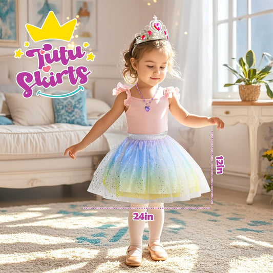 CUTE STONE Masquerade Costumes, Princess Dress Up for Girl, Toddler Dress Up Clothes with Cape, Wing，Skirts, Shoes, Crowns and Jewelry Toys, Costumes Gifts Toys for Girls Years 3+