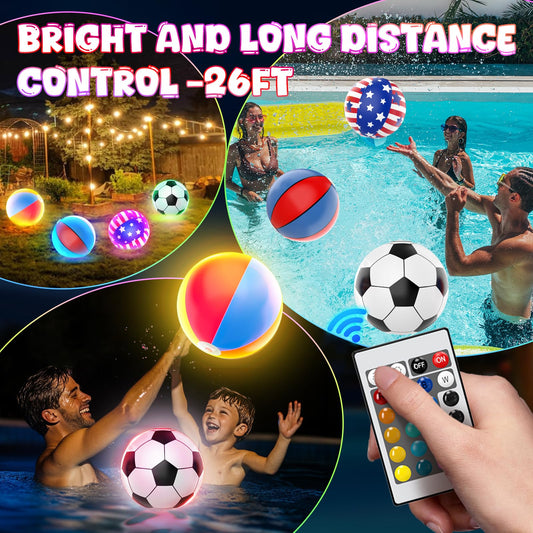 CUTE STONE Balls for Games, LED Light Up Beach Balls with Remote, 4 PCS Pool Toys, 16 Colors Lights and 4 Light Modes, Outdoor Beach Party Games & Toys for Kids Adults Pool Patio Garden