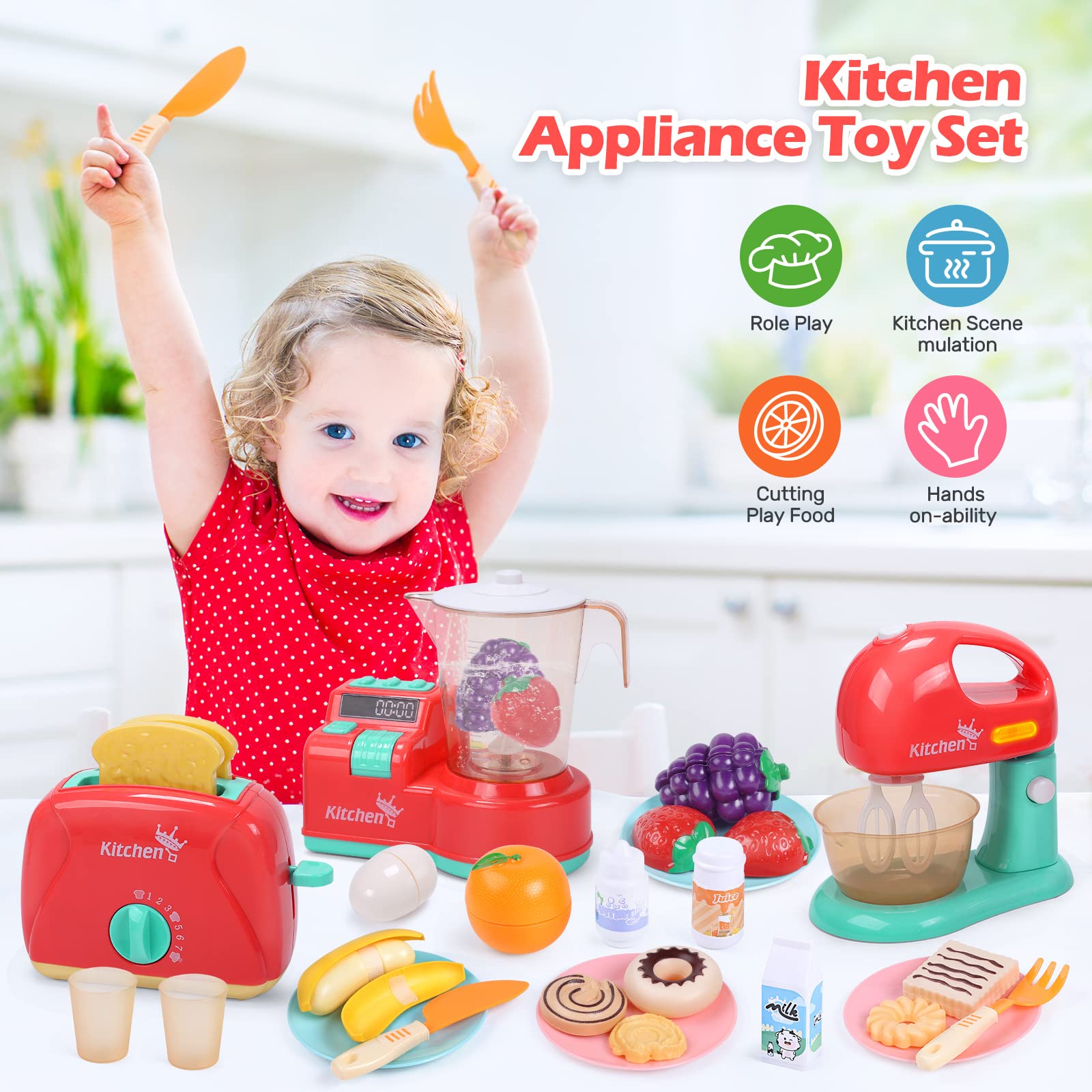CUTE STONE Toy Kitchen Appliances Playset Kids Kitchen Toy Mixer and