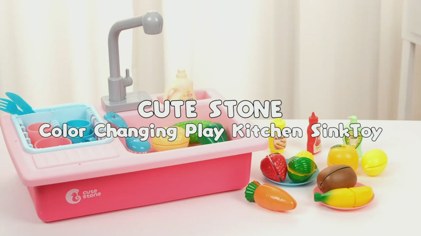  CUTE STONE Color Changing Kitchen Sink Toys, Children Heat  Sensitive Electric Dishwasher Playing Toy with Running Water, Automatic  Water Cycle System Play House Pretend Role Play Toys for Boys Girls 