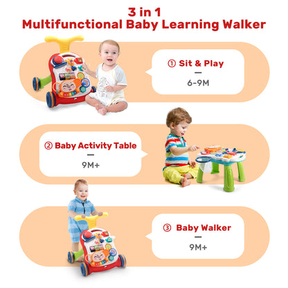 CUTE STONE 2 in 1 Baby Sit-to-Stand Learning Walker, Early Educational Child Activity Center