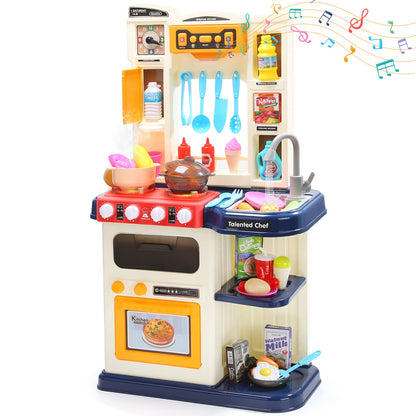 CUTE STONE Play Kitchen, Kids Kitchen Playset with Play Sink, Cooking Stove with Steam, Real Sounds & Lights