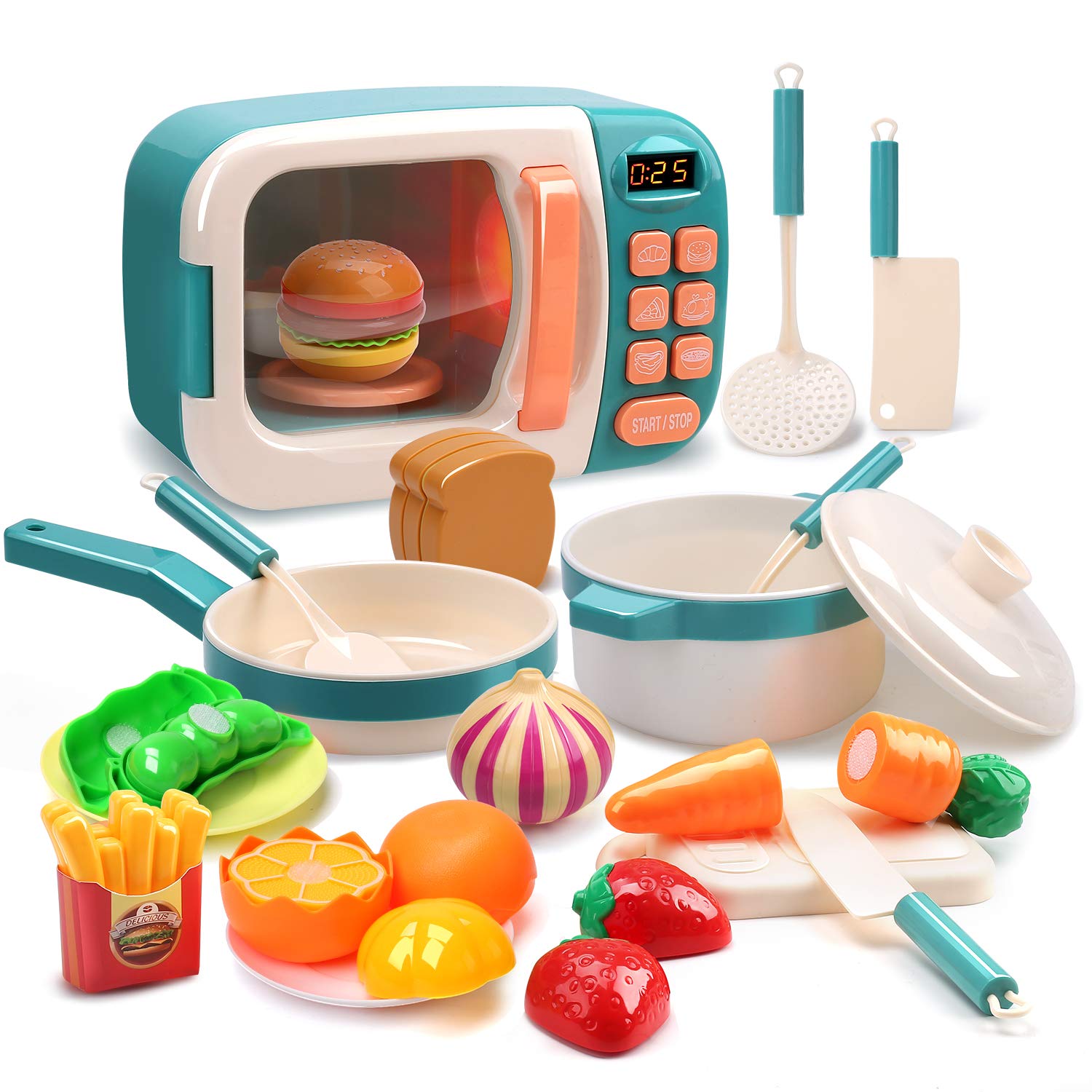 CUTE STONE Microwave Toys Kitchen Play Set, Kids Play Appliances Elect