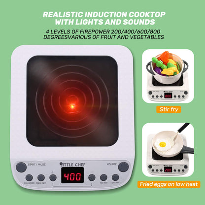 CUTE STONE Pretend Play Kitchen Toy with Cookware Steam Pressure Pot, Electronic Induction Cooktop, Cooking Accessories