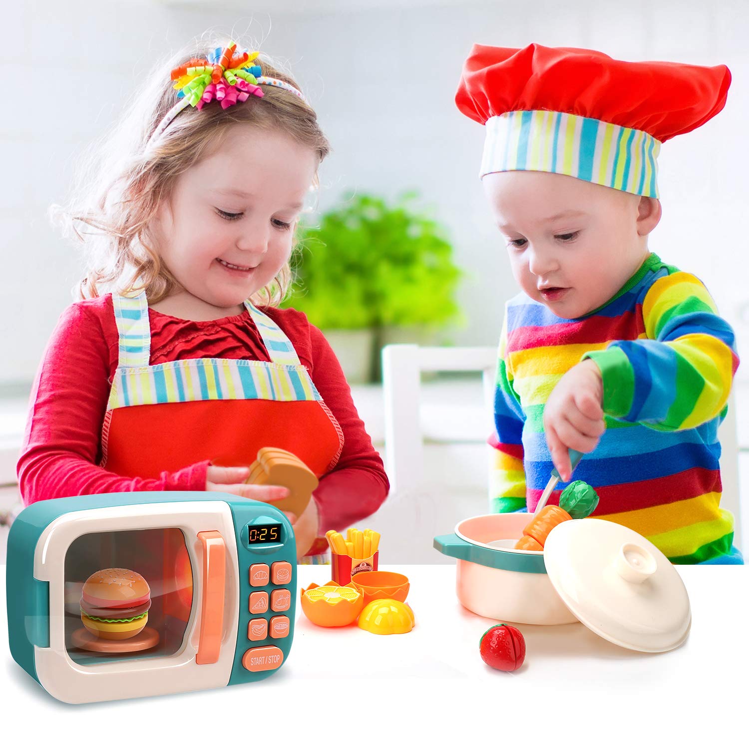 CUTE STONE Microwave Toys Kitchen Play Set, Kids Play Appliances Elect