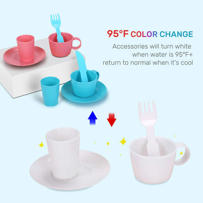 CUTE STONE Color Changing Kitchen Sink Toys, Children Heat Sensitive Electric Dishwasher Playing Toy with Running Water, Bule
