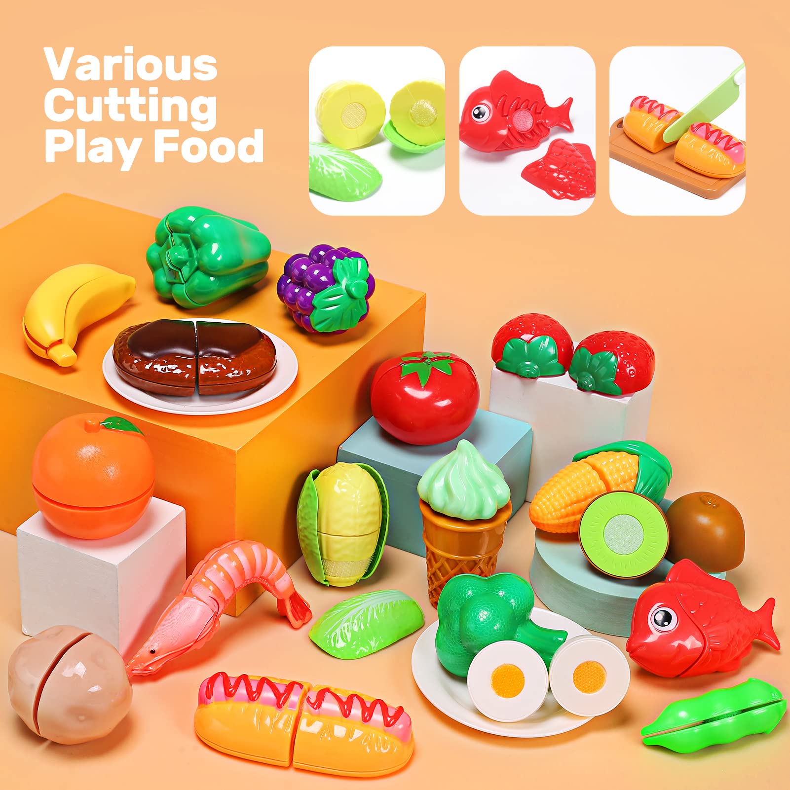 Cute Stone Kids Kitchen Pretend Play Toys Play Cooking Set Cookware Pots and Pans Playset Peeling and Cutting Play Food Toys Cooking Utensils