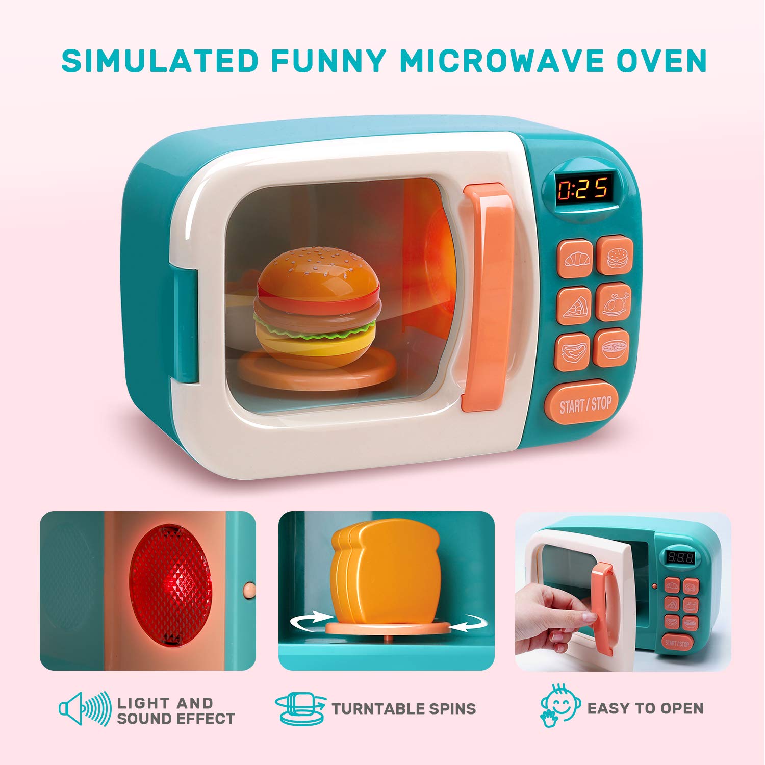 CUTE STONE Microwave Toys Kitchen Play Set, Kids Play Appliances Elect