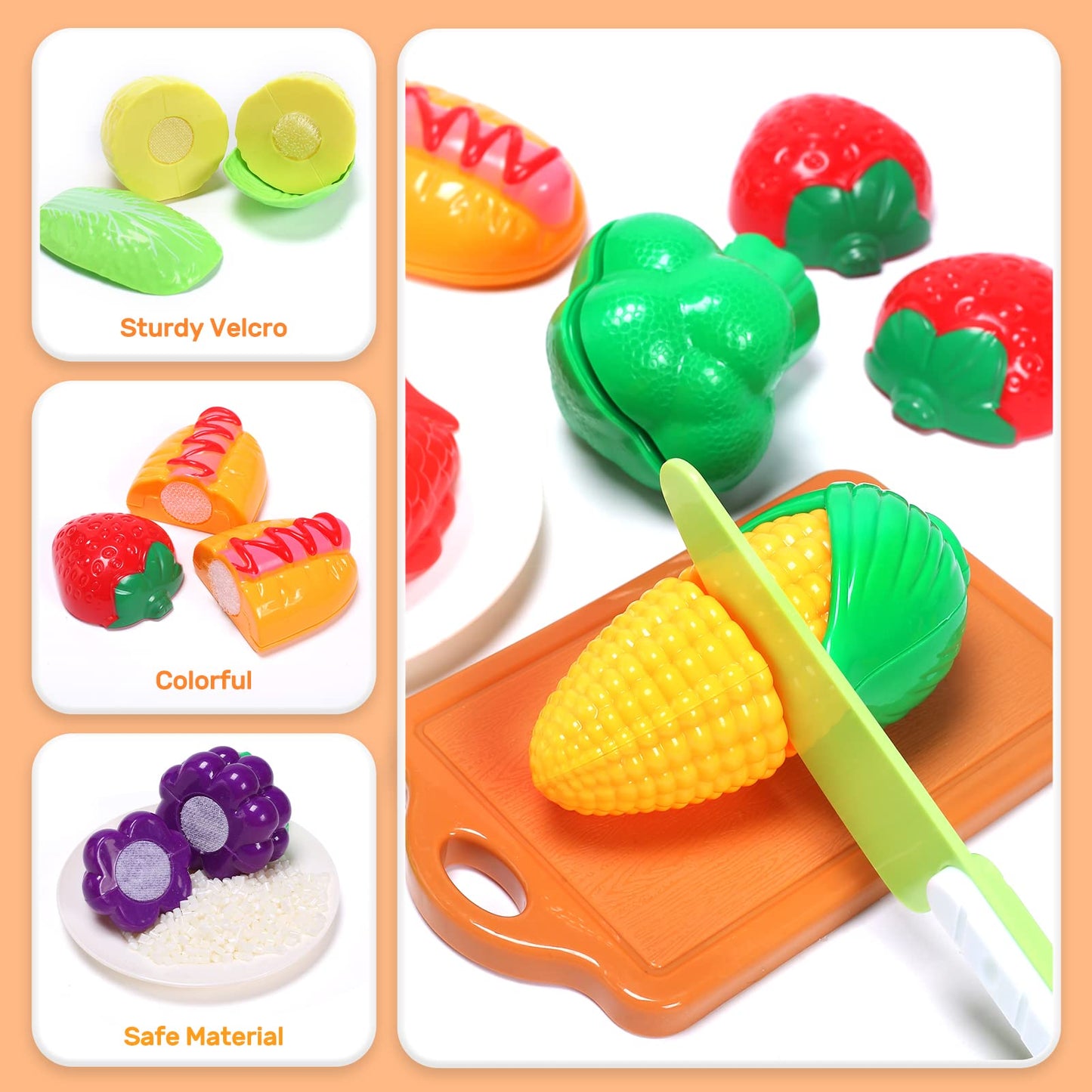 CUTE STONE Play Kitchen Accessories Toy, Play Food Sets for Kids Kitchen, Toddler Kitchen Set for Kids with Play Pots, Pans