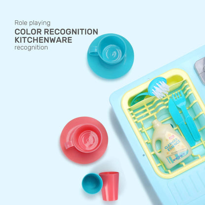 CUTE STONE Color Changing Kitchen Sink Toys, Children Heat Sensitive Electric Dishwasher Playing Toy with Running Water, Bule