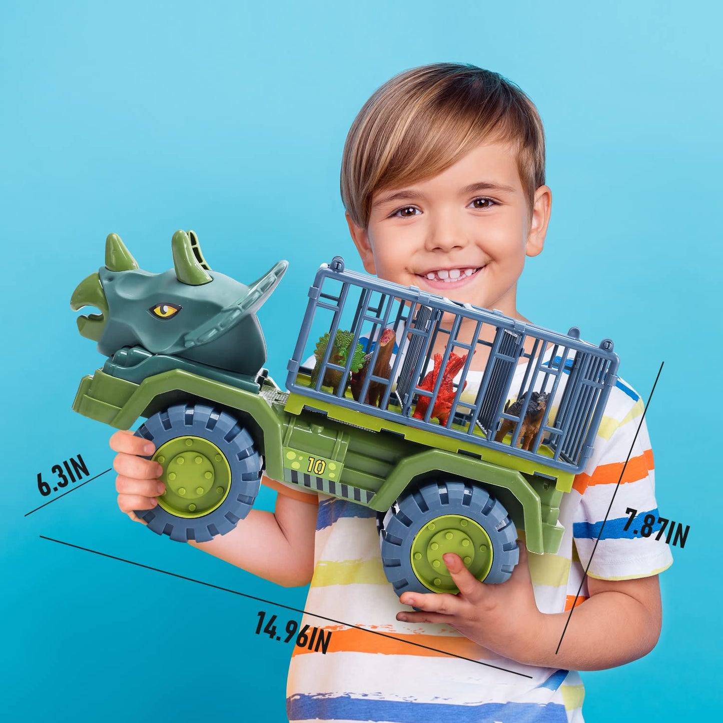 CUTE STONE Dinosaur Transport Truck with Dinosaur Toys and Play Mat, 2 Friction Powered Cars, 4 Pull Back Dinosaur Cars