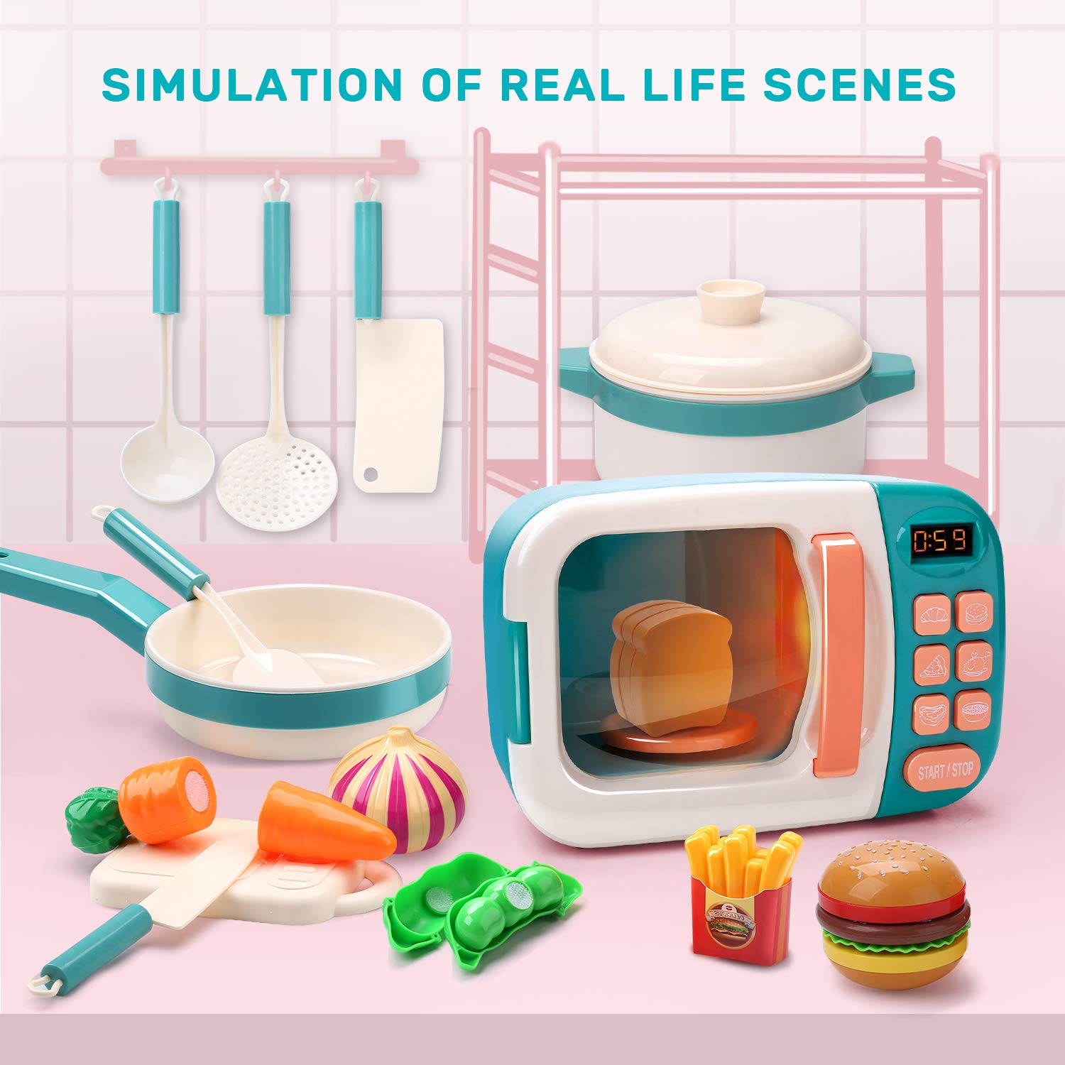 Simulation Mini Cute Microwave Oven Toys Fun Pretend Toys Set Simulation  Food Role Play Kitchen Children's Educational Toy