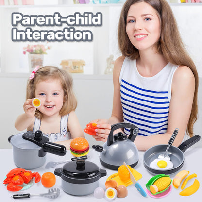 Cute Stone Kids Kitchen Play Cooking Set, Cookware Pots and Pans Playset