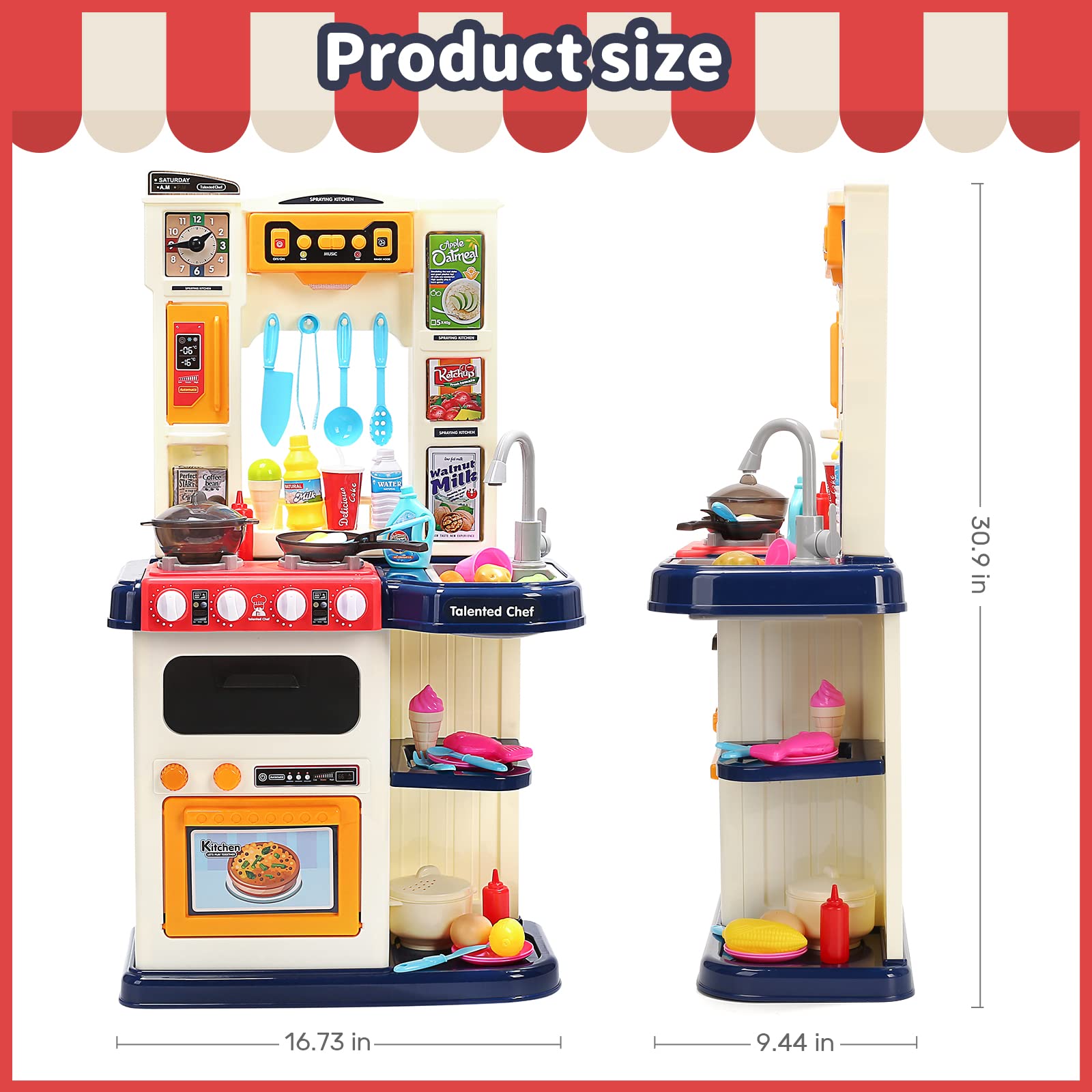 CUTE STONE Play Kitchen, Kids Kitchen Playset with Play Sink, Cooking