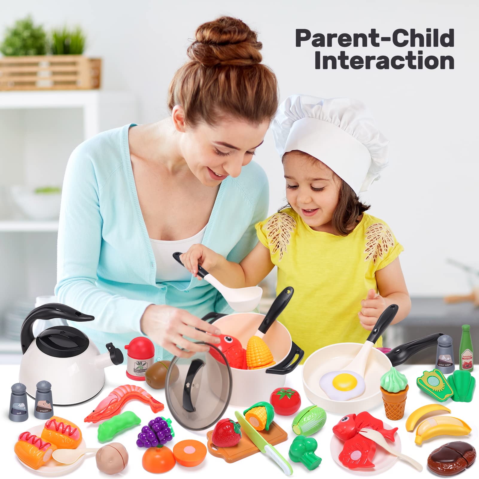 CUTE STONE Kids Kitchen Accessories Set, Play Food Sets for Kids Kitchen,  Kids Cooking Sets with Play Pots and Pans, Utensils Cookware Toys, Kids